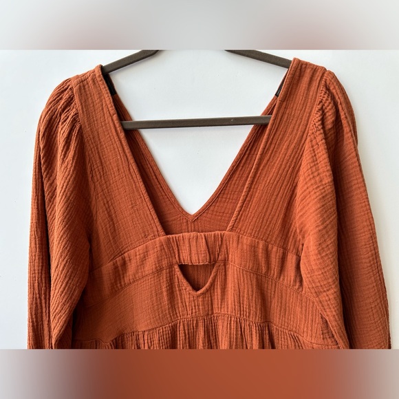 MADEWELL - Lightspun Cotton Gauze V-Neck Midi Dress - Burnt Clay - Medium - BNWT - Picture 8 of 16